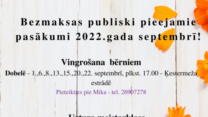 Bezmaksas publiski pieejamie pasākumi 2022.gada septembrī