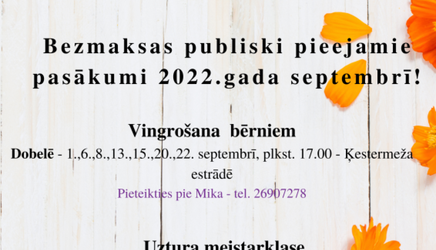 Bezmaksas publiski pieejamie pasākumi 2022.gada septembrī