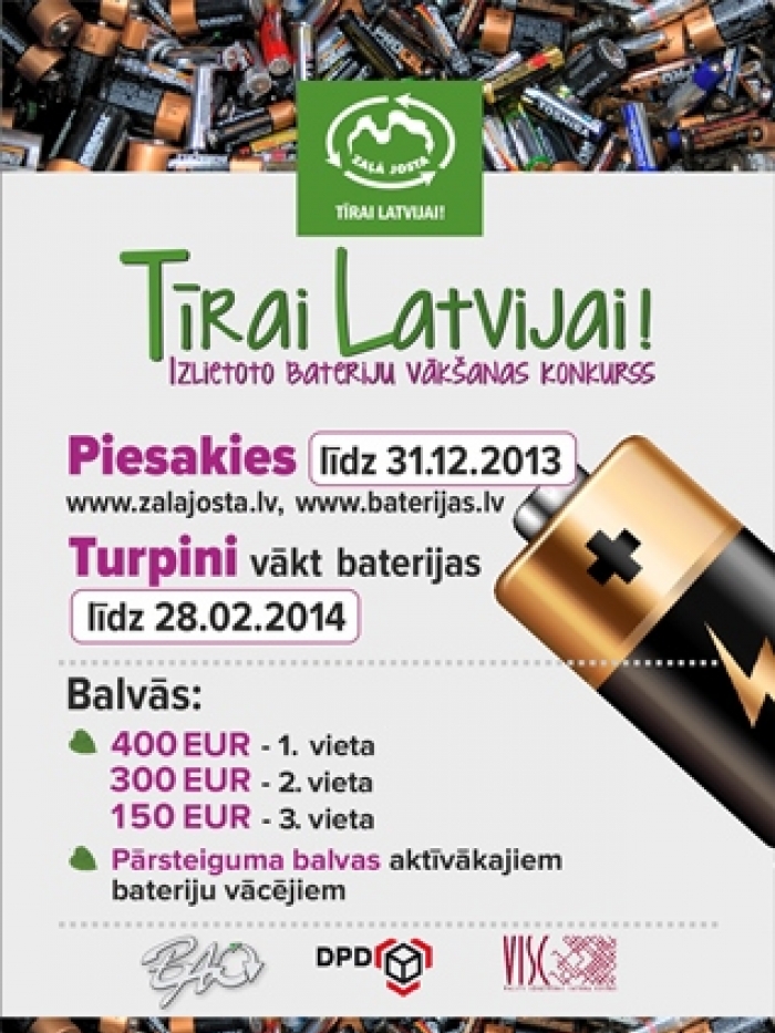 Astoto gadu pēc kārtas „Zaļā josta" ar izglītības iestāžu starpniecību vāks un nogādās pārstrādei izlietotās baterijas 